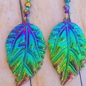 Handmade RNBW Leaf Earrings